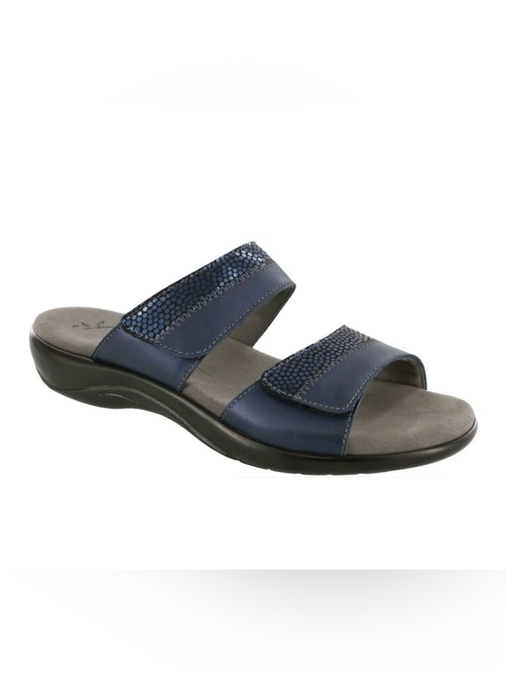 SAS Nudu Slide Blue Metallic Leather Comfort Sandals Grandmacore Travel Ortho 9M